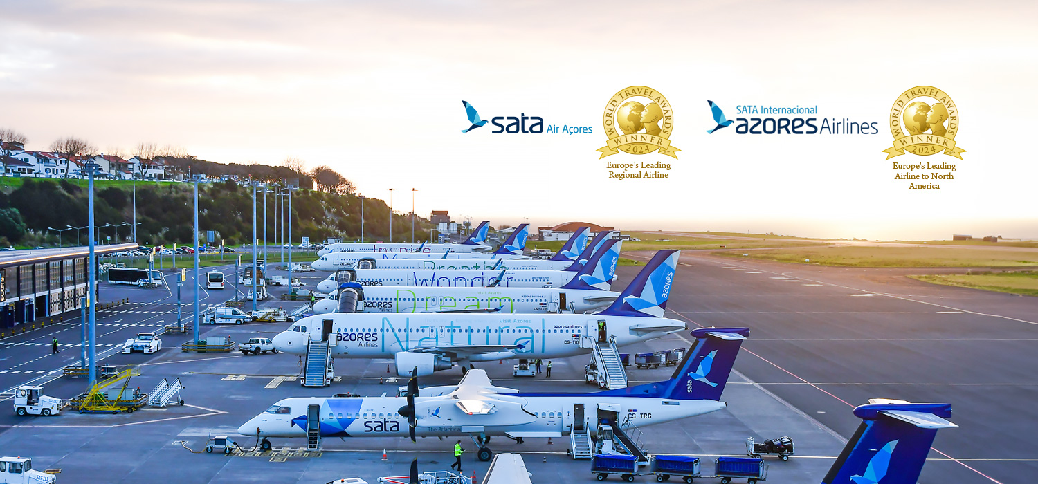World Travel Awards 2024. Europe's Leading Regional Airline Winner, SATA Air Açores. World Travel Awards 2024, Europe's Leading Airline to North America Winner, SATA Internacional Azores Airlines